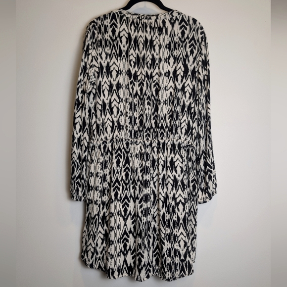 Gap Black Off White Patterned Cinched Waist Long Sleeve Dress Size Medium - Picture 3 of 11